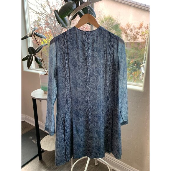 Tory Burch Size 4 S NWOT $490 Silk Mini Shift Dress Chiffon Blue Python 7384 - Picture 13 of 14